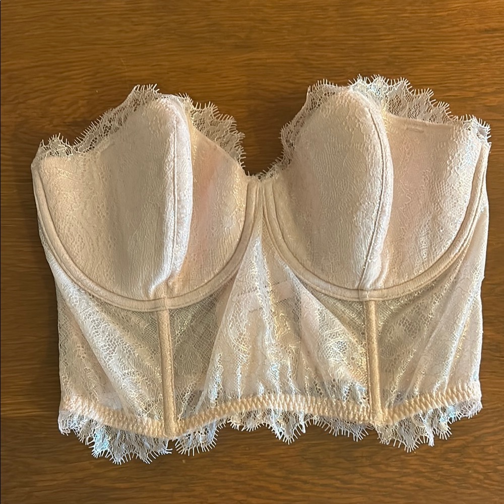 Vintage Victoria’s Secret 34D bustier light pink with shimmer and lace